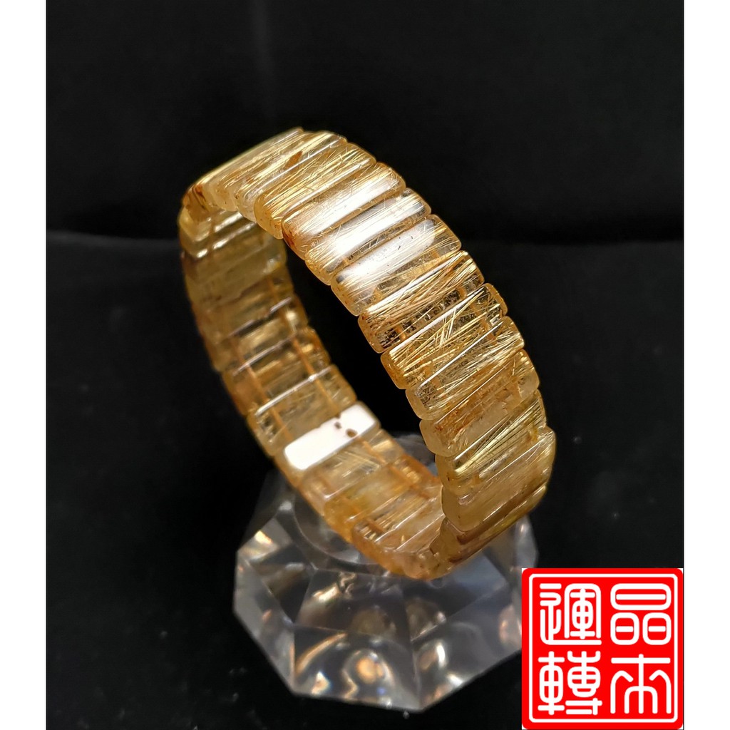 [晶來運轉]鈦晶手排 52.7g 19mm 手圍19(Gold Titanium Rutilated Quartz)