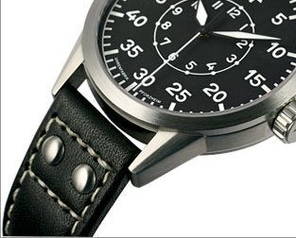 24mm Hamilton的新衣,Banda軍錶飛行pilot風格,鉚釘 直身黑色真皮錶帶