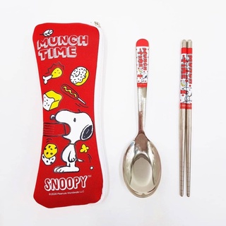 ［翹鬍子]台灣 帆布餐具袋 Snoopy 史努比 紅色 湯匙 筷子 304不鏽鋼 潛水布套兩件式 不銹鋼 餐具 餐具組