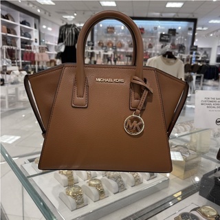 Michael kors MK 金字Logo 荔枝紋皮革 咖色 手提斜背兩用包 Avril笑臉包 紙袋包 托特包