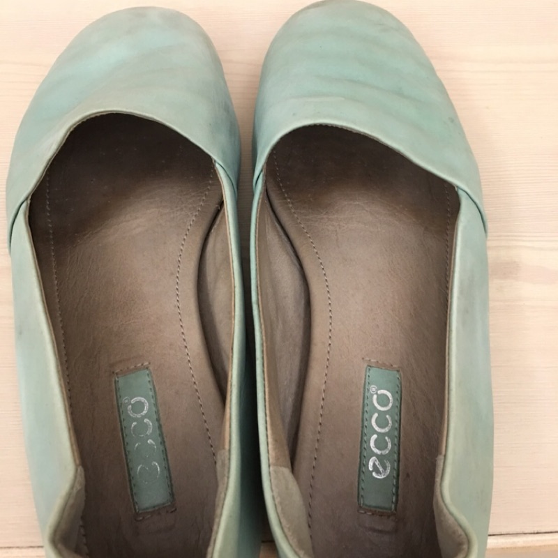 Ecco 羊皮懶人鞋 湖水綠 （歐碼39 ）（24.5-25cm)