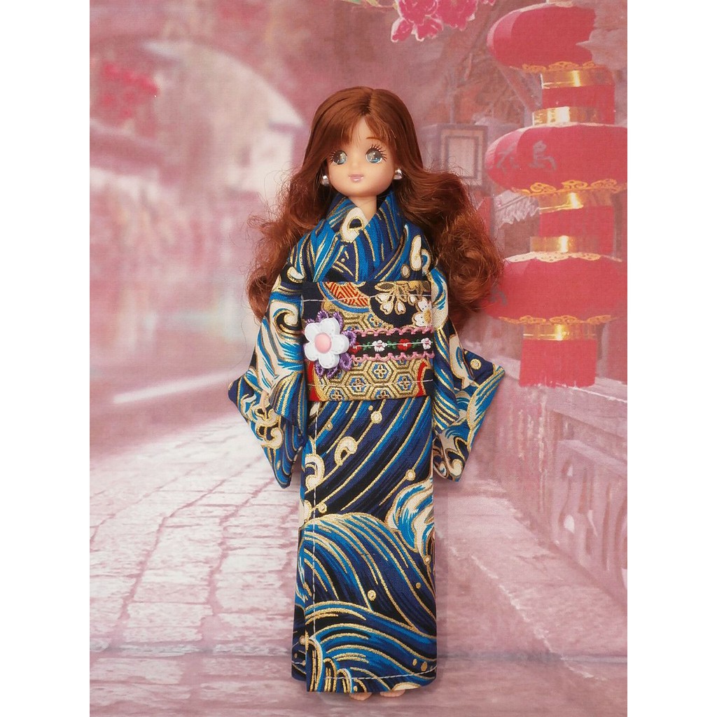 小禎ㄟ雜貨 莉卡娃娃服飾配件組 館主手製和服 莉卡和服 浴衣 海浪 ( 薇琪 小布可穿)