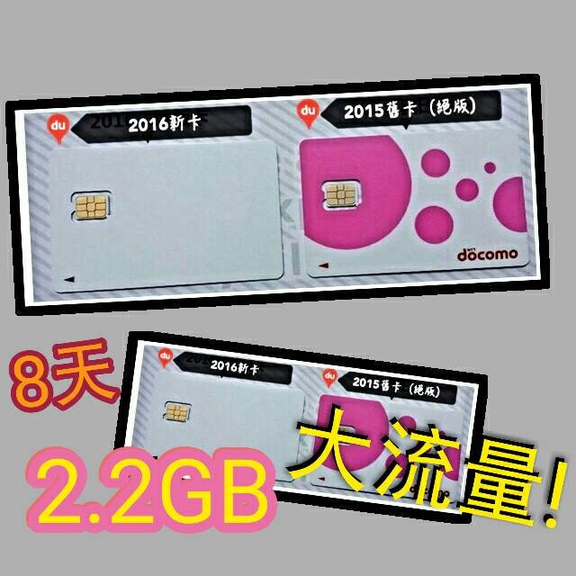 (現貨，期限4/30)『日本DOCOMO網卡』8天2.2GB上網sim卡 附轉卡+取卡針/迴紋針📎&amp;說明書📜