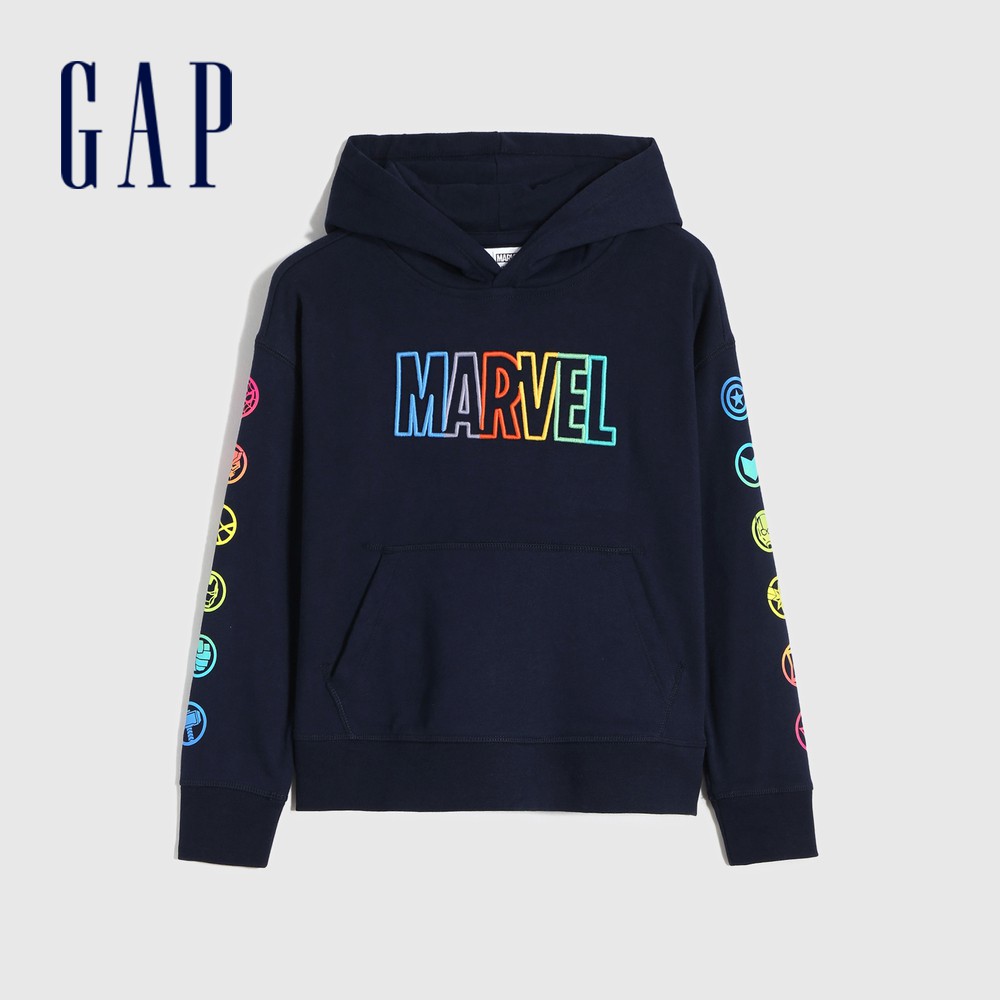 Gap 男童裝 Gap x Marvel漫威聯名 印花帽T-海軍藍(671369)