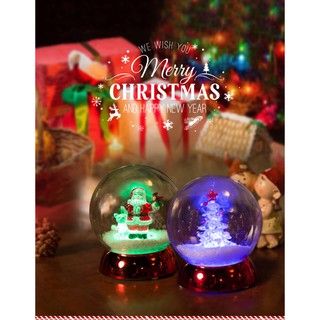 法國三寶貝100MM聖誕樹&聖誕老公公雪地圓球LED夜燈擺飾