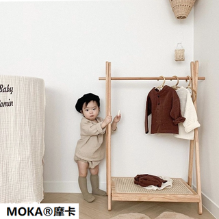 『MOKA®摩卡』架子 收納架 衣架 層架 置物架韓國INS實木兒童衣帽架落地客廳臥室置物架幼兒園簡易掛衣服架子