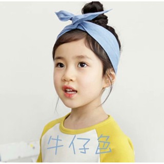 SE 韓國兒童兔耳朵髮箍女童蝴蝶結髮帶髮飾頭飾 牛仔布藍色 現貨