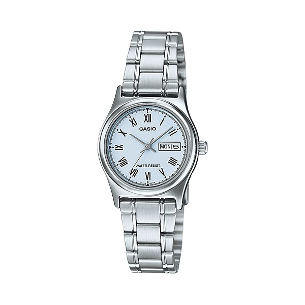CASIO   LTP-V006D-2B 女錶 白 羅馬數字 指針錶 不鏽鋼錶帶 防水 LTP-V006D