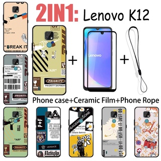 LENOVO 2 合 1 聯想 K12 手機殼帶鋼化玻璃陶瓷膜螢幕保護膜時尚系列