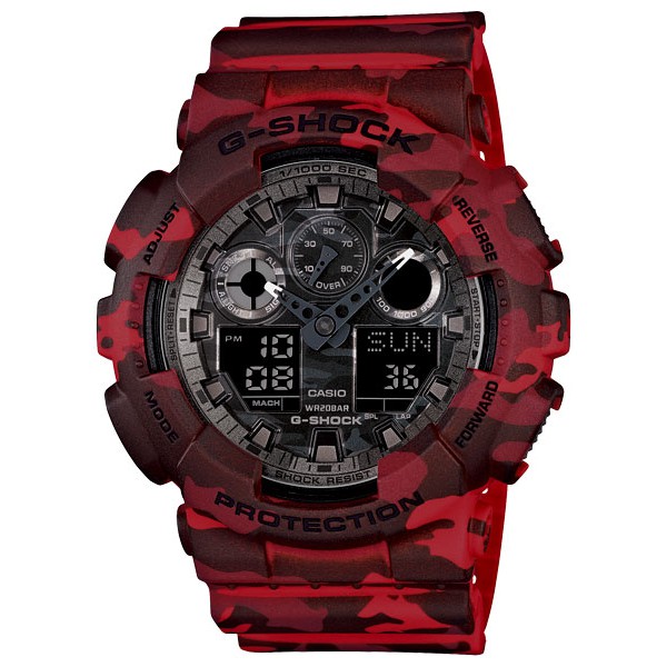 CASIO卡西歐 G-SHOCK 迷彩雙顯手錶-紅(GA-100CM-4ADR)原廠公司貨ERICA STORE