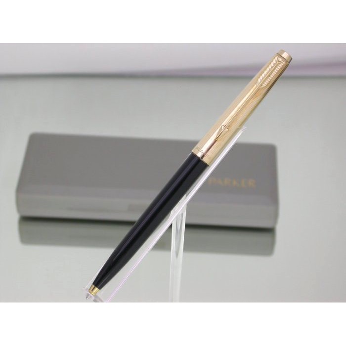 全新庫藏 英國製 古董PARKER派克45型K金筆蓋黑桿原子筆.