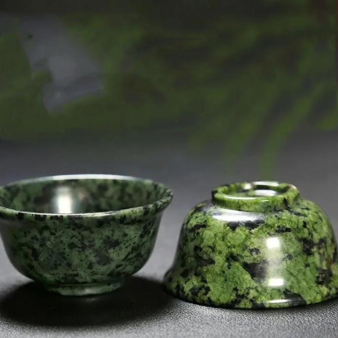 天然藏玉藥王石功夫茶杯橄欖綠隕石茶具帶磁保健