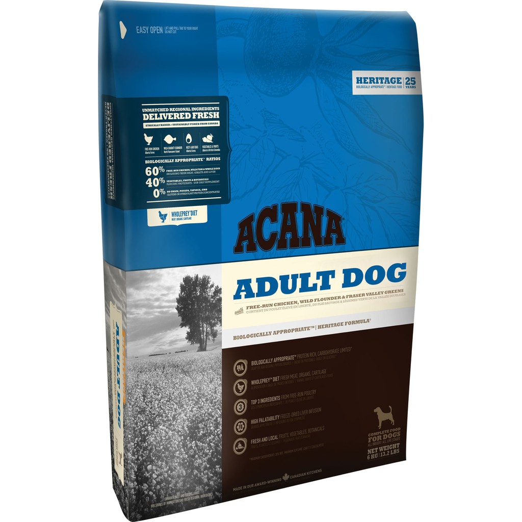  ACANA 狗飼料 雞肉+新鮮蔬果 潔牙成犬無穀配方 2kg 6kg