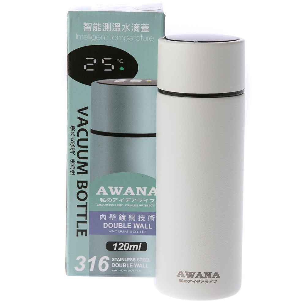 日本 AWANA 雙層316不鏽鋼智能保溫杯 120ml 霧白色款 口袋杯