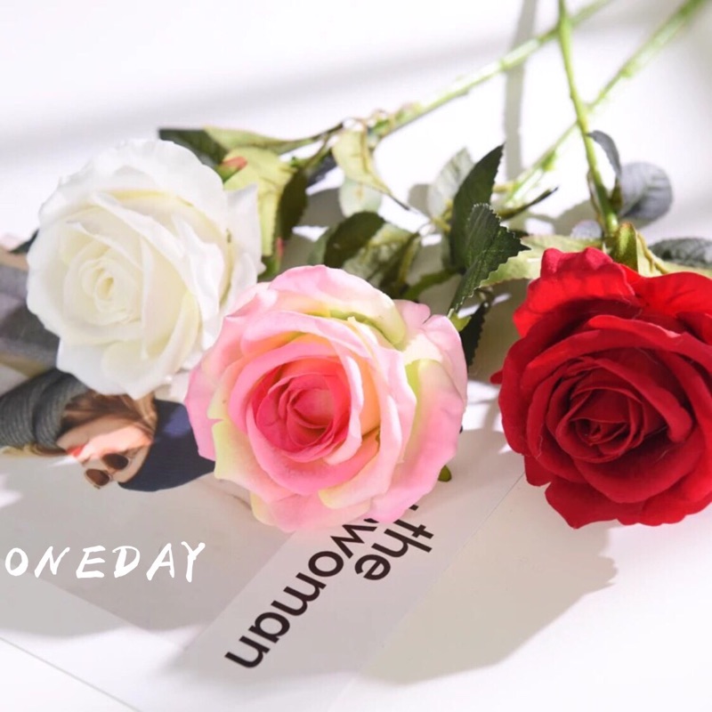 ONEDAY ✨現貨✨ 質感仿真玫瑰花 婚禮佈置 仿真植物 絨布玫瑰 家居裝飾 玫瑰花