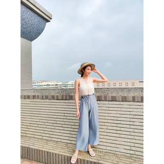 (PANTS長褲)韓風淡灰藍色皺褶長褲 均碼 適合S-L
