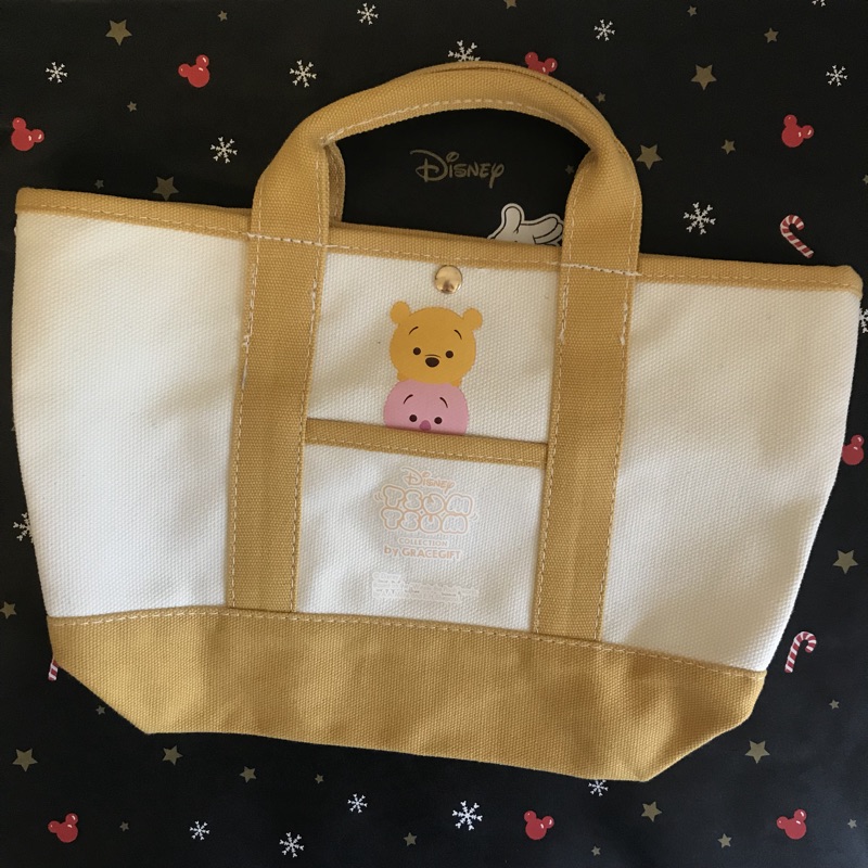 Disney TsumTsum 黃色 正版授權 小熊維尼 小豬 環保提袋 手提袋 購物袋