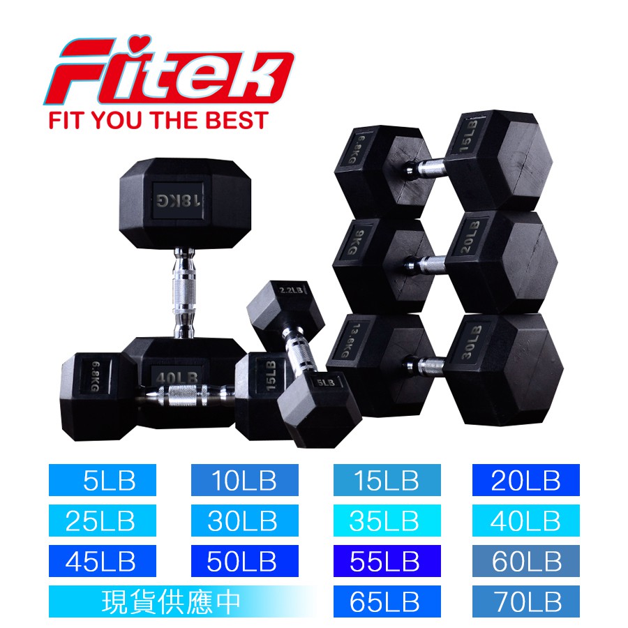 Fitek 六角包膠啞鈴/ HDB70 六角啞鈴 可摔規格 握把125MM