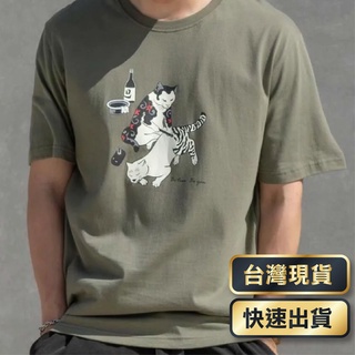 刺青貓咪短TEE 台灣品牌 日系風格 口袋設計T 休閒短T 街頭風格 韓系風格 簡約極簡T