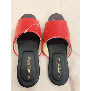 台灣製菱格紋舒適靜音室內皮拖鞋(紅色24)