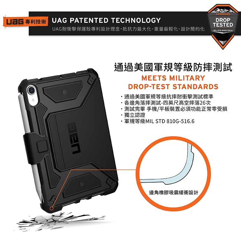 UAG 2021 iPad mini mini6 8.3 都會款耐衝擊保護殻皮套 -黑