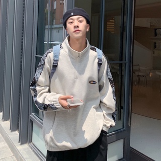 嘻哈刷毛拼接T恤 潮牌寬鬆刷毛男學生韓版潮流ins上衣破洞立領長袖T恤 大學T（CT391）【壹號站】