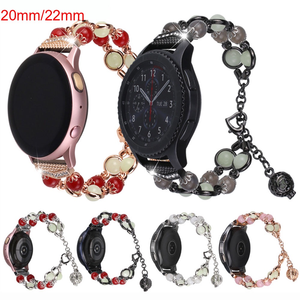 20 毫米 22 毫米錶帶瑪瑙夜光珠錶帶兼容 Active 2/Galaxy Watch 3/Galaxy Watch
