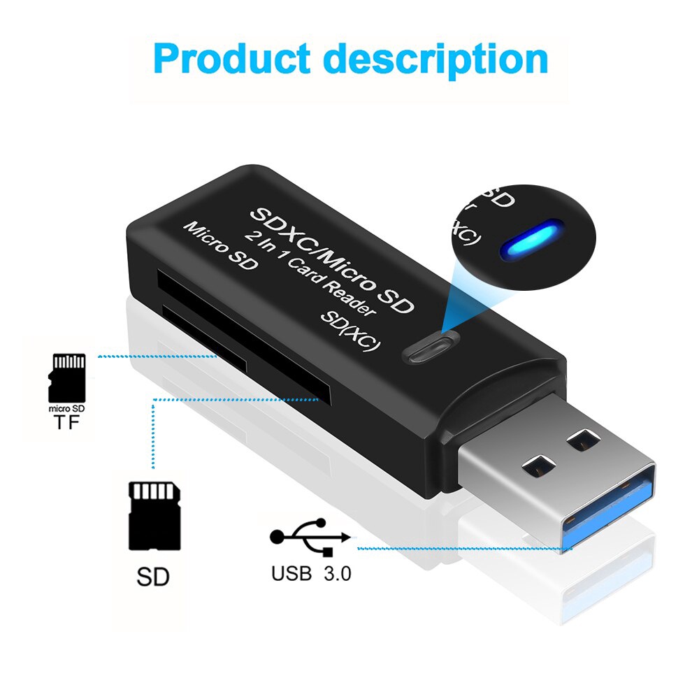 USB 3.0 Card Reader Smart Memory Card Adapter SD / Micro SD