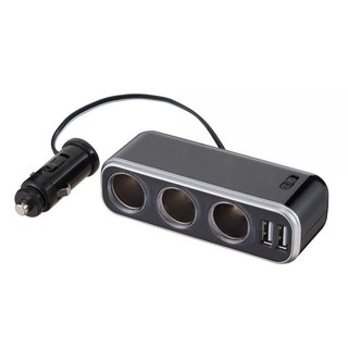 日本NAPOLEX 4.8A雙USB+3孔 點煙器延長線式 鍍鉻電源插座擴充器 Fizz-992