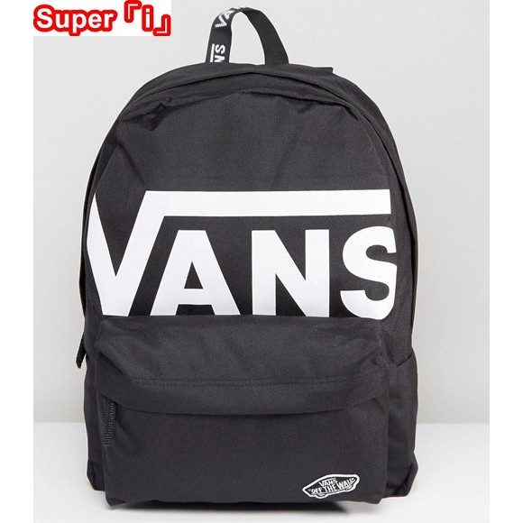 「i」【現貨】Vans Logo Realm Backpack 暗黑/白字 大logo 休閒 後背包 書包