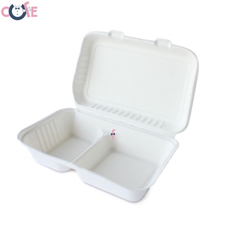 【瘋餐具】熱銷2分格美式甘蔗餐盒(50組) 1000ml 可分解餐盒 甘蔗餐盒 外帶紙盒 可微波紙盒 外帶便當盒 外帶餐