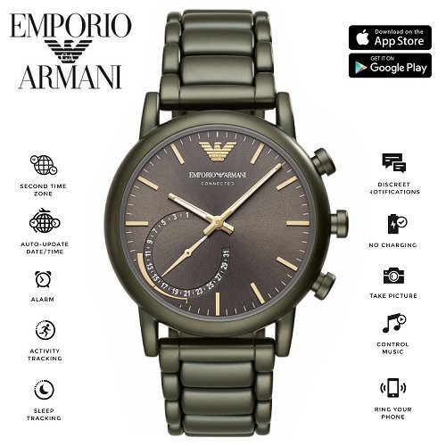 【第一鐘錶】Emporio Armani ART3015 SMARTWATCH 亞曼尼指針型智慧型腕錶/43mm/墨綠