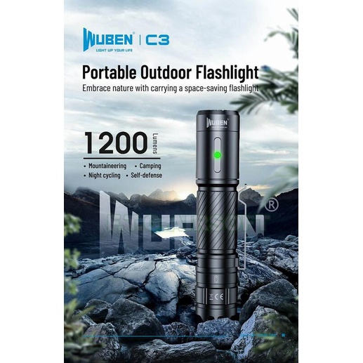 (QOO) 現貨 WUBEN C3 金屬 帽夾 野外 露營 戶外 照明 戰術 手電筒 1200 流明 遠射程 模式 切換