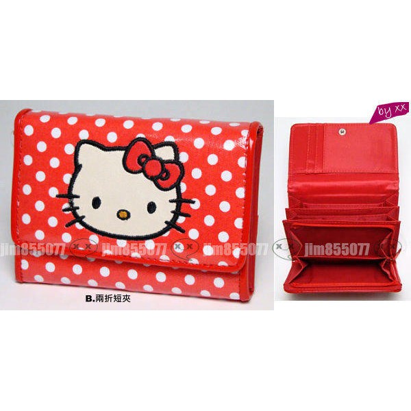 [特價出清]叉叉日貨 Hello Kitty 凱蒂貓 紅底白點點系列 兩折短夾皮夾錢包 日本正版【KT19501】