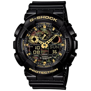 CASIO 卡西歐 GA-100CF-1A9 / G-SHOCK系列 叢林迷彩系列雙顯錶 / 黑金 51mm