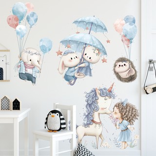 五象設計 壁貼 窗貼 獨角獸 兒童房裝飾貼紙 兔子大象 卡通可愛貼畫 床頭氣球 自粘背景牆貼