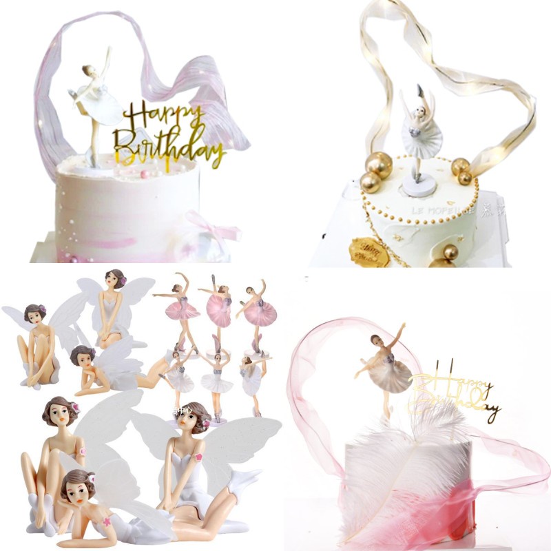 Pc 3pcs 芭蕾女孩裝飾 LED 絲帶生日快樂蛋糕禮帽婚禮新娘派對用品烘焙愛禮物