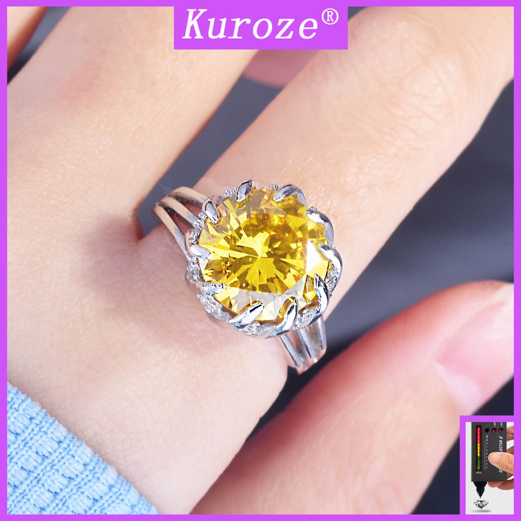 Kuroze 新款蓮花黃色鑽石戒指時尚黃水晶彩色寶石開口戒指女