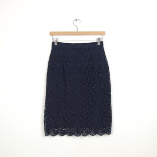（26腰）-UNIQLO-近代美衣 高腰 近黑深藍 質感蕾絲 口袋 短裙 二手 新的一樣 74