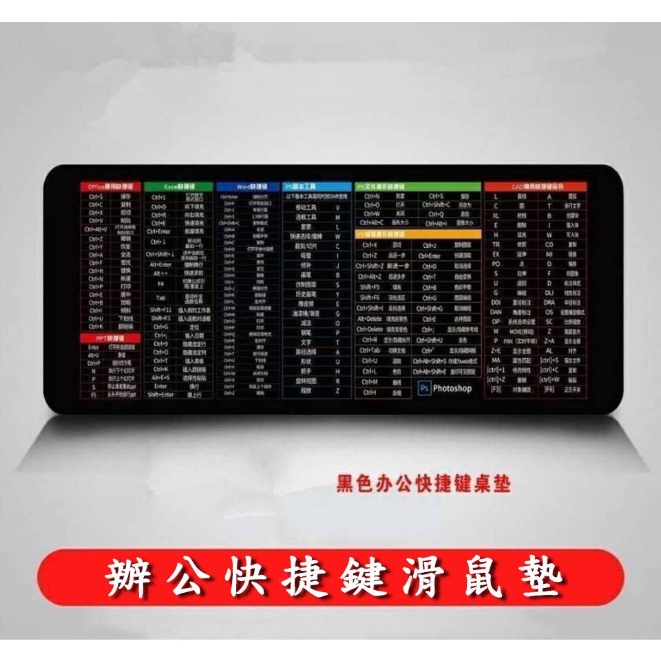 現貨下殺🚀大號滑鼠鍵盤墊⌨️辦公快捷鍵滑鼠墊 office cecel word快捷鍵 辦公桌墊子 繁體快速鍵大全