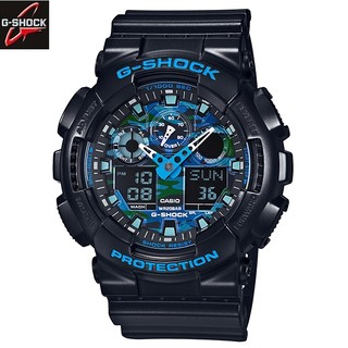 <秀>CASIO專賣店公司貨附保證卡及發票G-SHOCK藍x黑酷炫配色 指標數位雙顯GA-100CB-1A耐衝擊構造