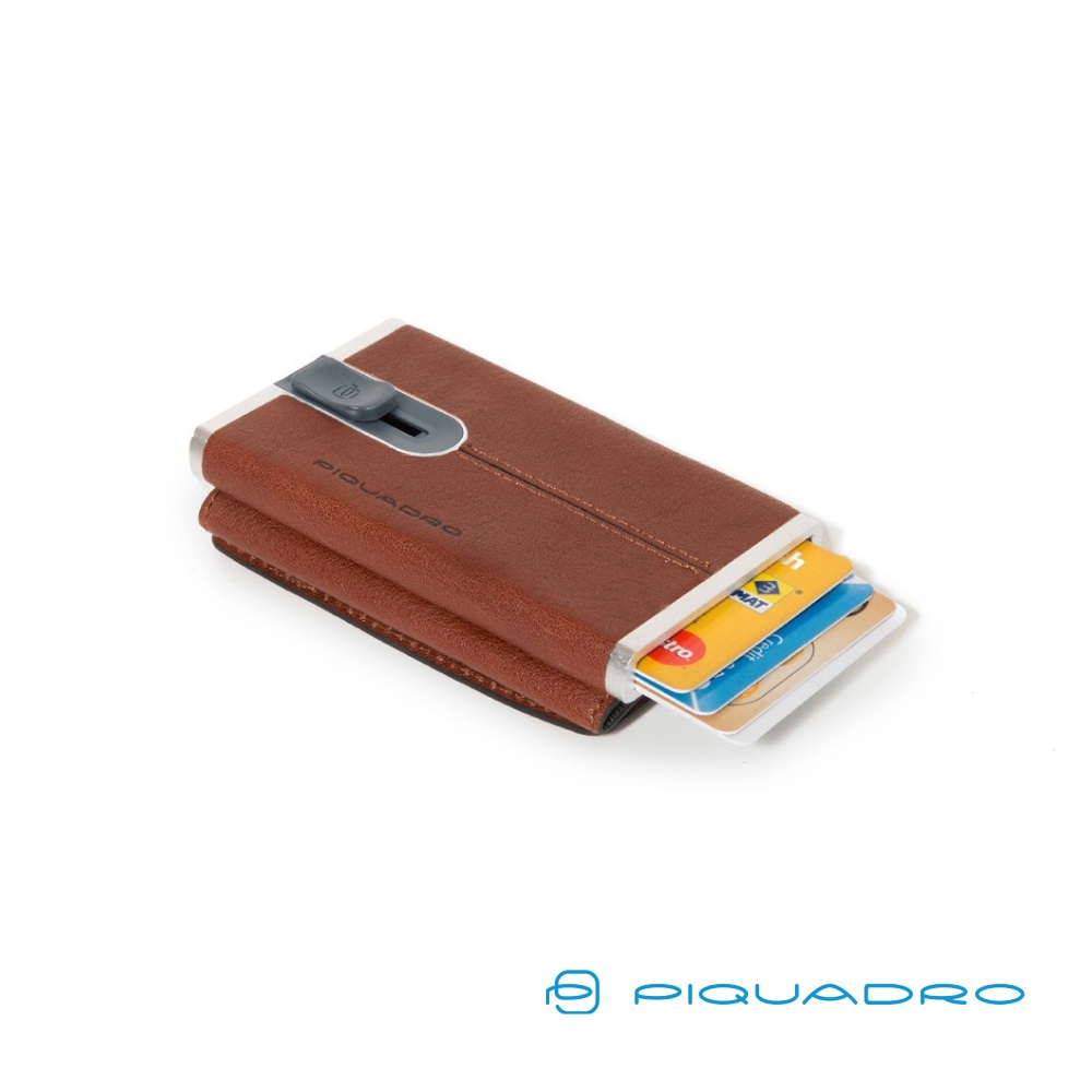[義大利 Piquadro] 真皮信用卡片夾 5卡 Black Square系列 褐棕色 RFID防盜 皮亞諾官方直營店