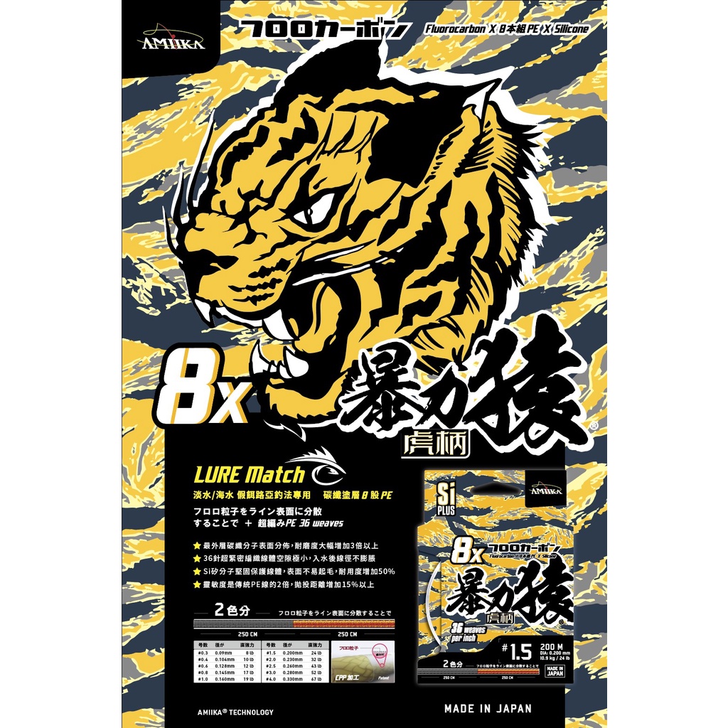 限量 Amika 虎年特別版暴力猿虎柄0m 頂級pe線8股36針路亞雷強船釣透抽釣魚日本製造 蝦皮購物