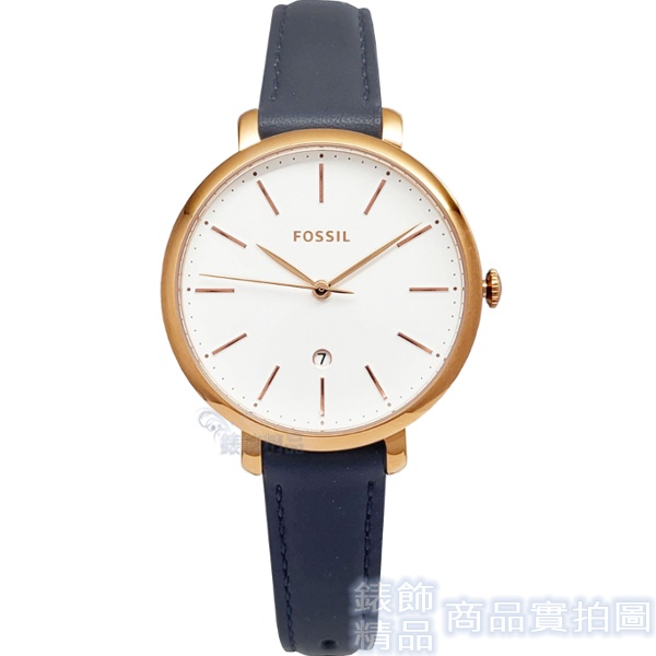 FOSSIL ES4630手錶 玫瑰金 白面 日期 深藍色 皮帶 女錶【澄緻精品】