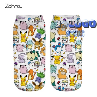 春夏四季款3D數位印花女短襪pokemon精靈皮卡丘卡通襪子