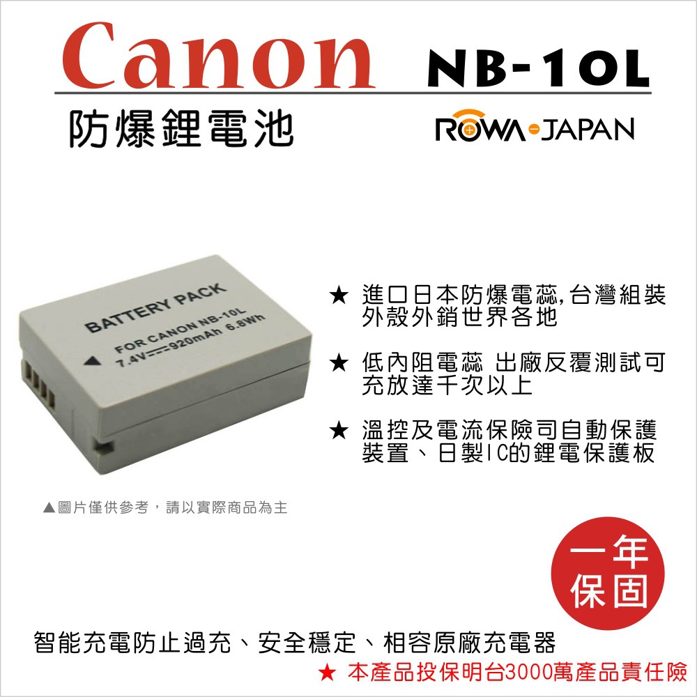 【3C王國】ROWA 樂華 CANON NB-10L NB10L 相機 電池 SX50 SX60 G1X G15 G16