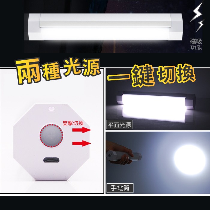 可超取~新款雙功能磁吸露營燈-白(Q8T)/USB充電手電筒/LED燈/夜跑燈/戶外野營燈/帳篷燈/光棒