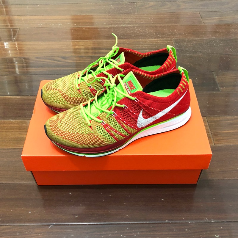 Nike Running Flyknit Trainer 2012 紅螢光綠 台灣製 優質二手