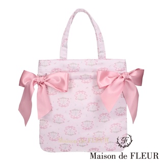 Maison de FLEUR 9週年紀念玫瑰印花雙緞帶迷你托特包(8A23F0J5800)