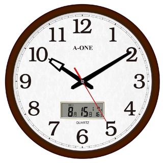 A-ONE時鐘 15吋大時鐘 標準型LCD雙顯 核木紋邊框 同時顯示時間/月/日/農曆時鐘 辦公室客廳店面TG-0228